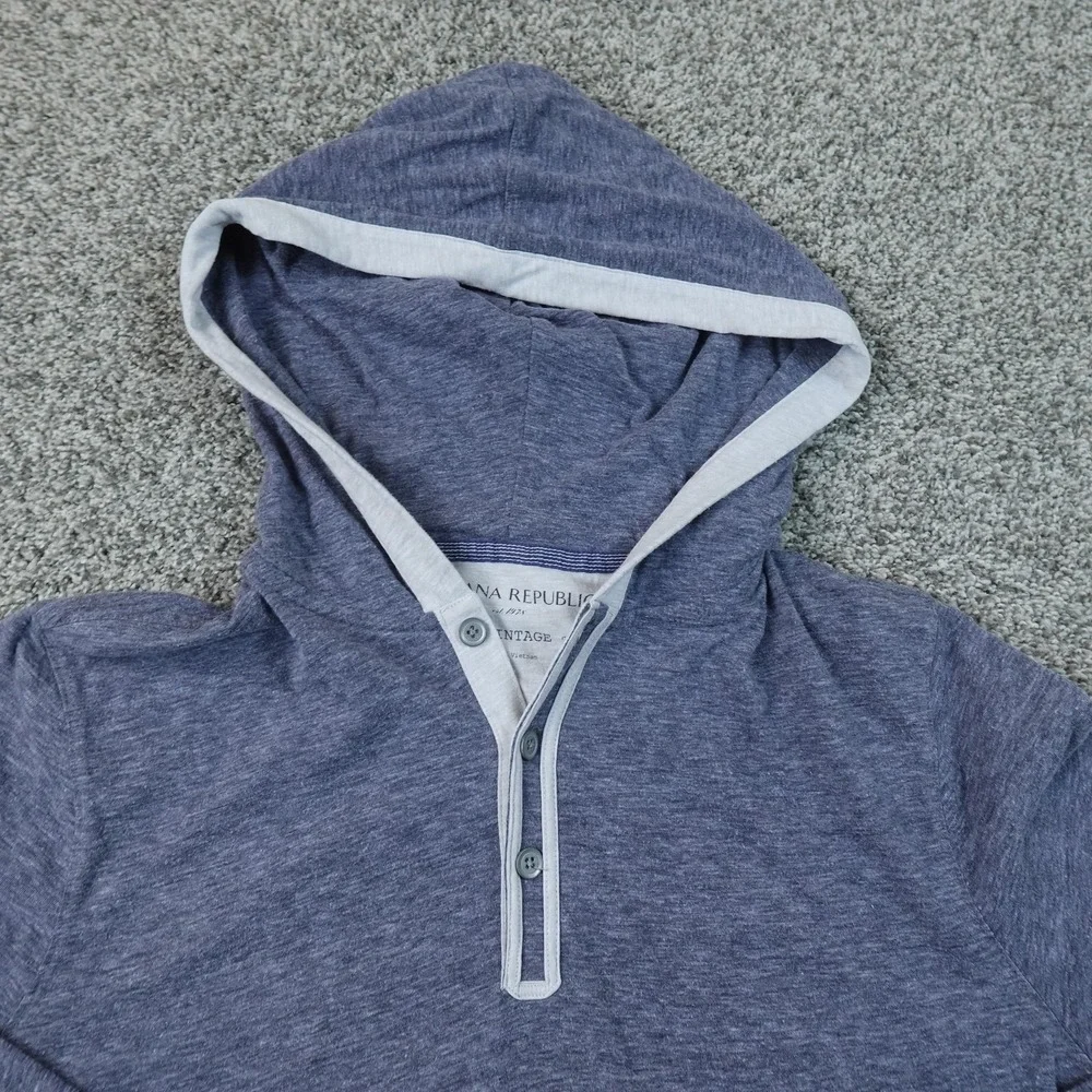 Banana Republic Shirt Mens L Blue Hooded Henley Long Sleeve Hoodie Tee Jersey